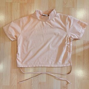 Cotton On | Tan mock neck crop top with cut out and tie back details